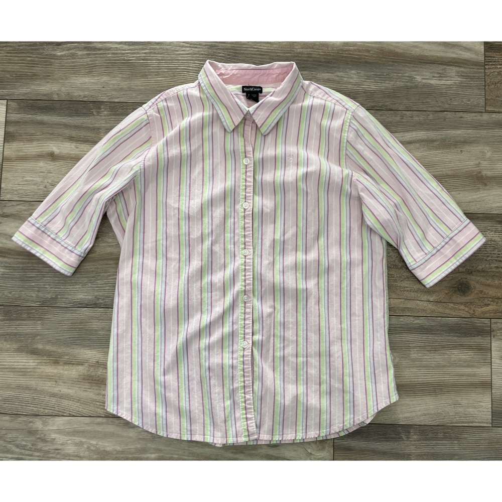 Northcrest Women Pink Striped Button Up Shirt Preppy Y2K XL 18 Plus Size